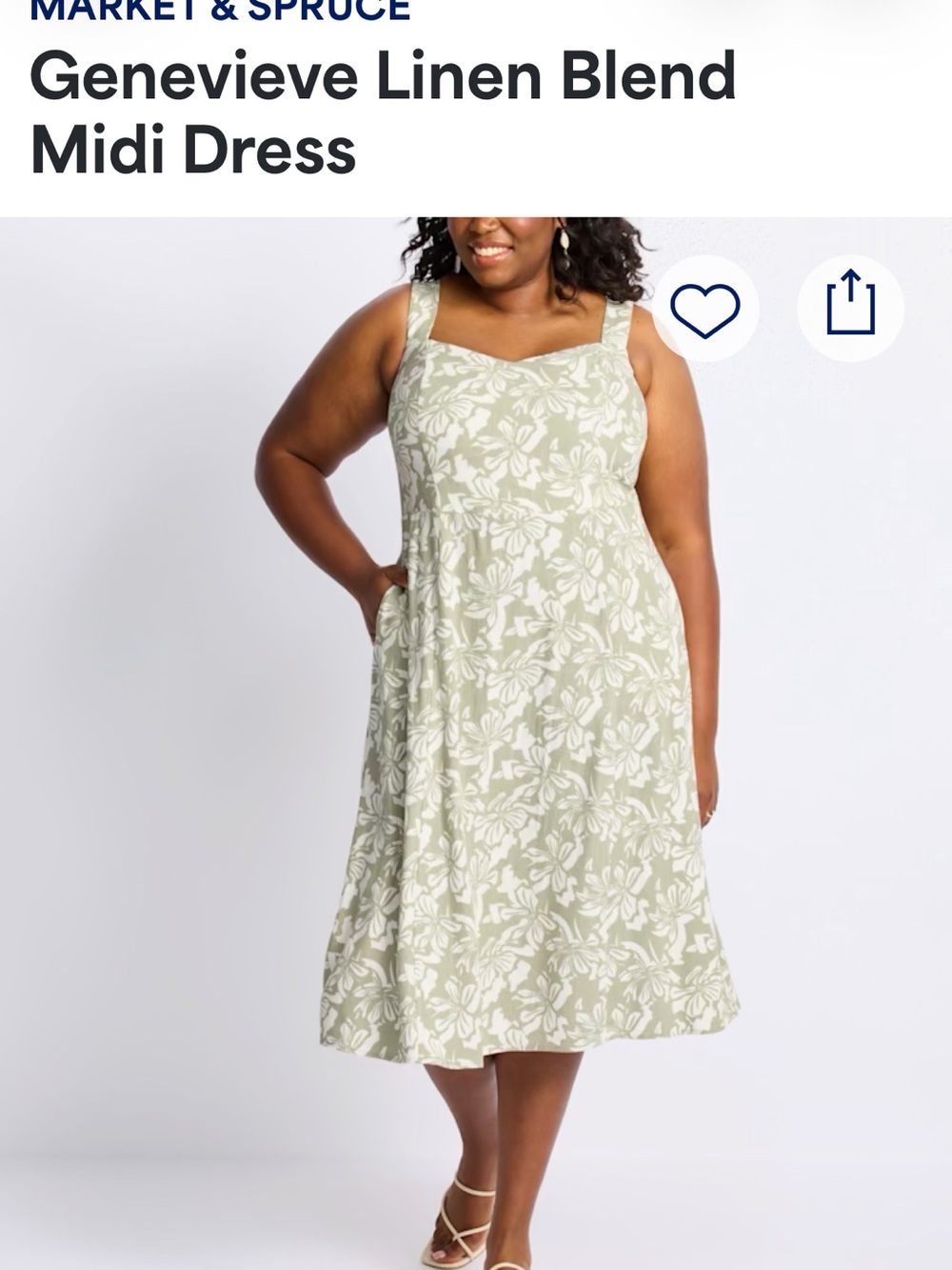 Market & Spruce Olive and White Floral Midi Dress